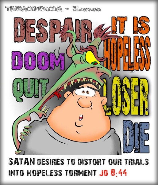 This christian cartoon features Satan's tormenting lies