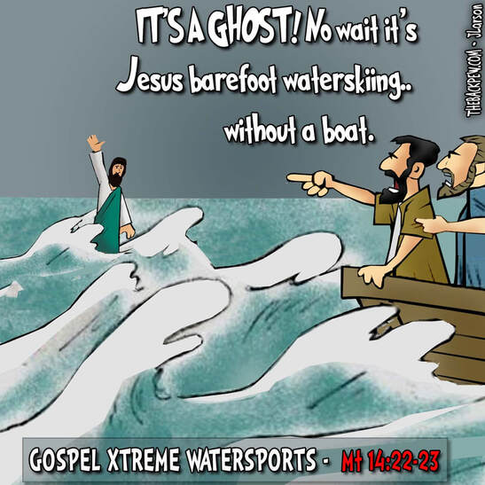 This gospel cartoon features Jesus walking on water