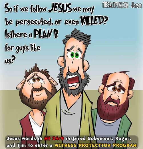 This gospel cartoon features three guys afraid of persecution if they follow Jesus and volunteer for the first witness protection program