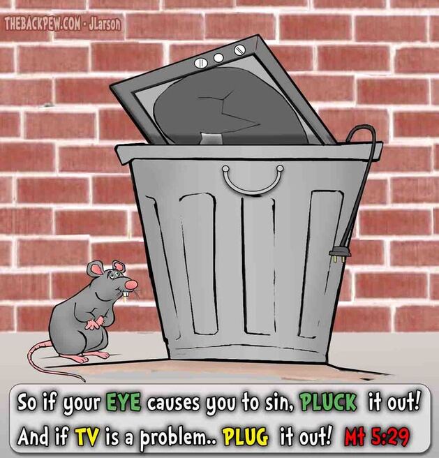 This Christian cartoon features a television thrown into the trash.