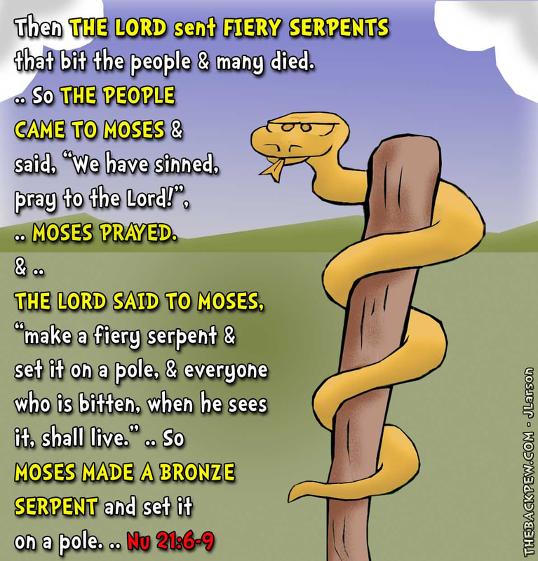 Numbers, cartoons, bible, Old Testament, Numbers 21:8, bronze snake