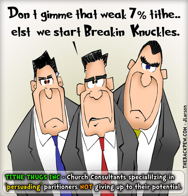 This christian cartoon features ministry consultants for churches to persuade an increase in giving