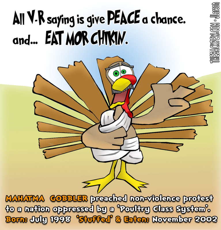 This Thanksgiving cartoon features the Gandhi Gobbler