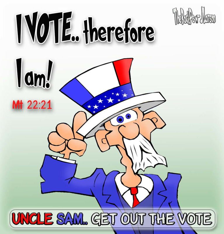 This political cartoon feature Uncle Sam and his own little get out the vote campaign