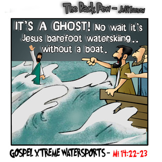 This gospel cartoon features Jesus walking on water
