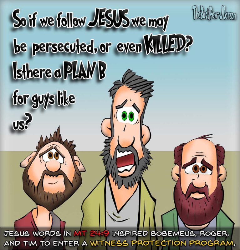 This gospel cartoon features three guys afraid of persecution if they follow Jesus and volunteer for the first witness protection program