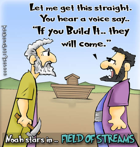 this Noah cartoon features the bible story from the book of Genesis about Noah building the ark
